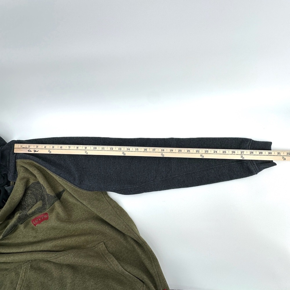 Levis Hoodie Mens Small Green Gray California Bear‎ Graphic Raglan Front Pocket - Picture 8 of 10